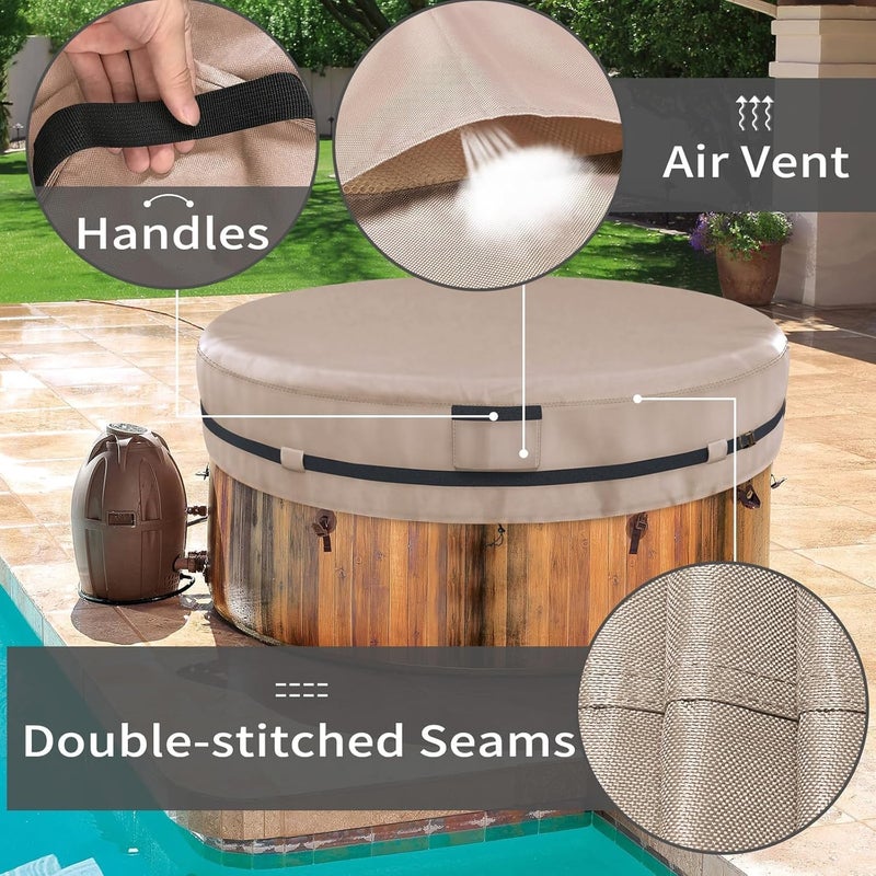 AKEfit Round Hot Tub Cover, 600D Polyester Waterproof for Hot Tub, UV Protection & Windproof, 80''x 14'', Brown - Image 5
